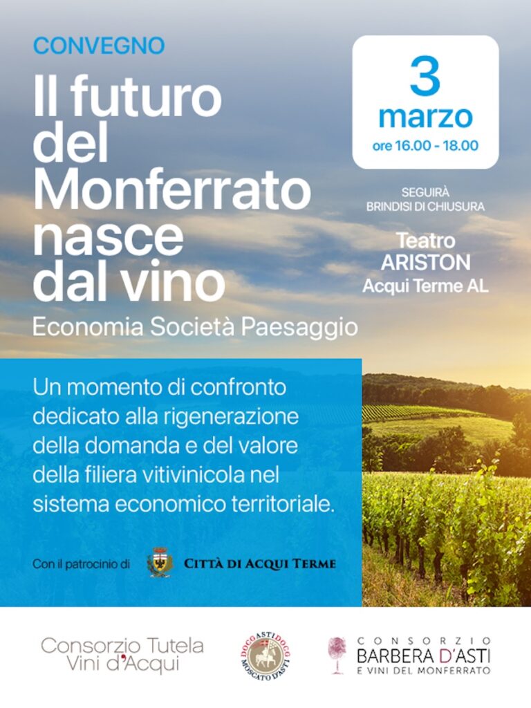 Al Teatro Ariston di Acqui Terme i tre Consorzi del Monferrato presentano un progetto condiviso per sviluppo, territorio e competitività.